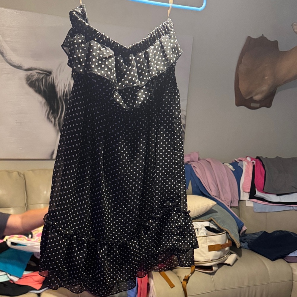 Black and White Polka Dot Strapless Dress